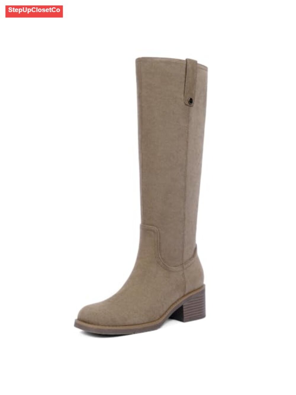 Knee High Chunky Heel Square Toe Riding Boots Faux Leather Zip
